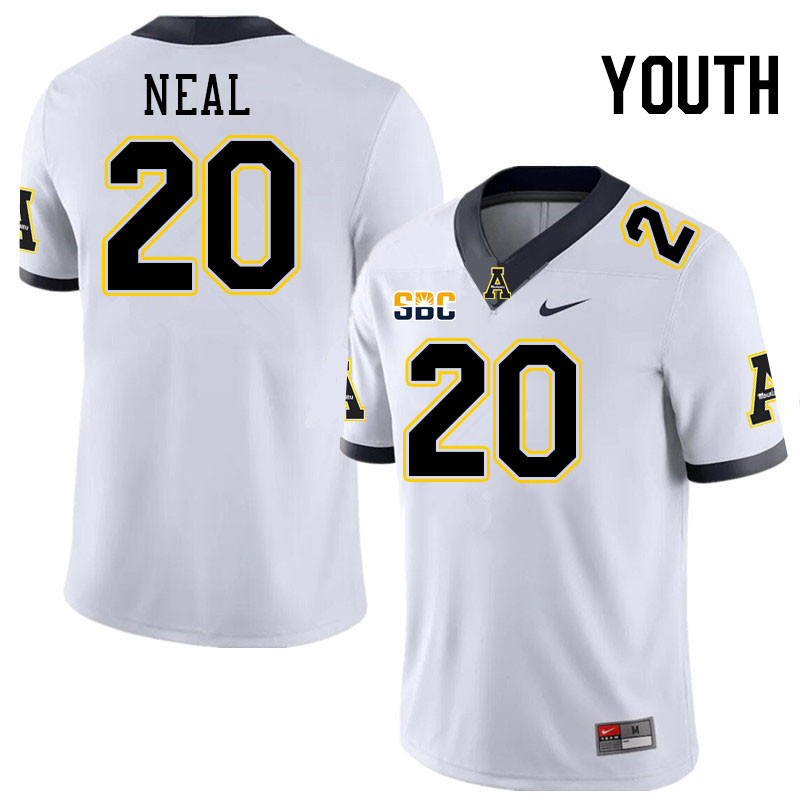 Youth #20 Kaleb Neal Appalachian State Mountaineers College Football Jerseys Stitched-White
